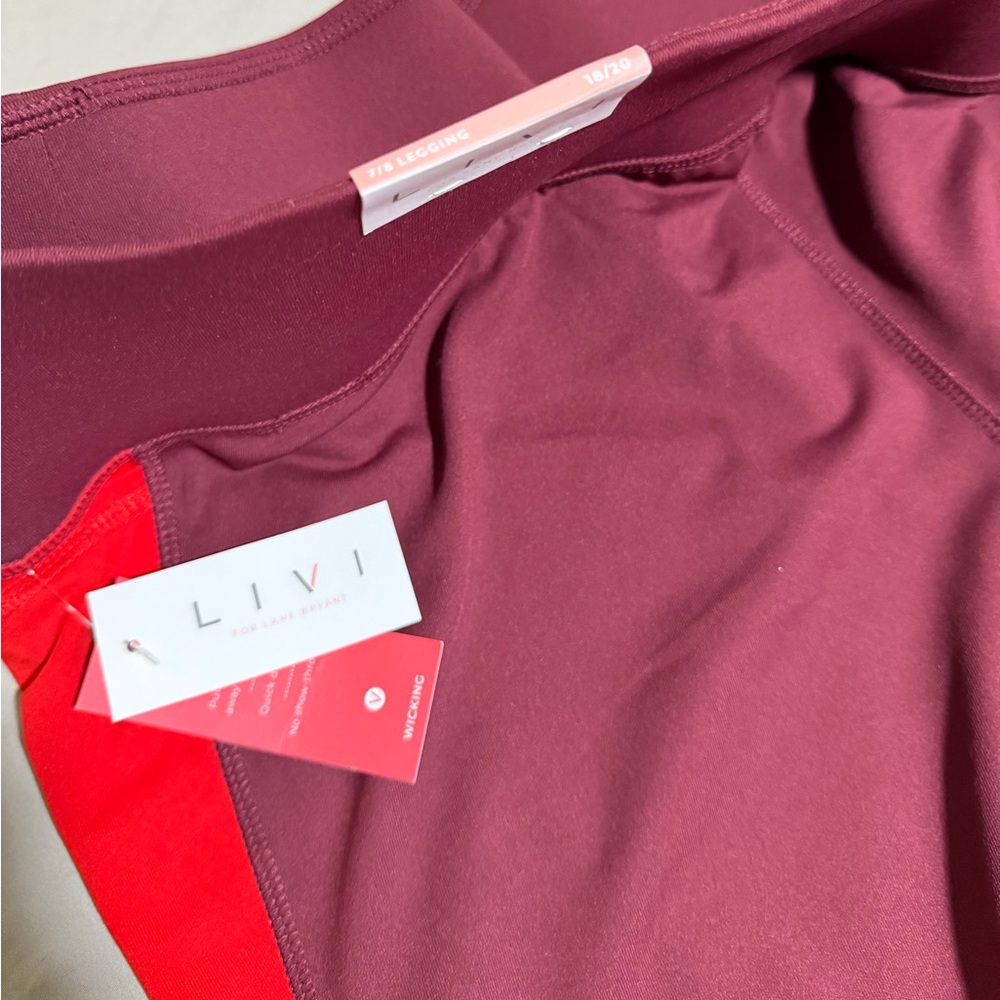 NWT Lane Bryant LIVI Wicking 7/8 Leggings – Burgundy & Red Color Block 18/20 - Picture 4 of 7